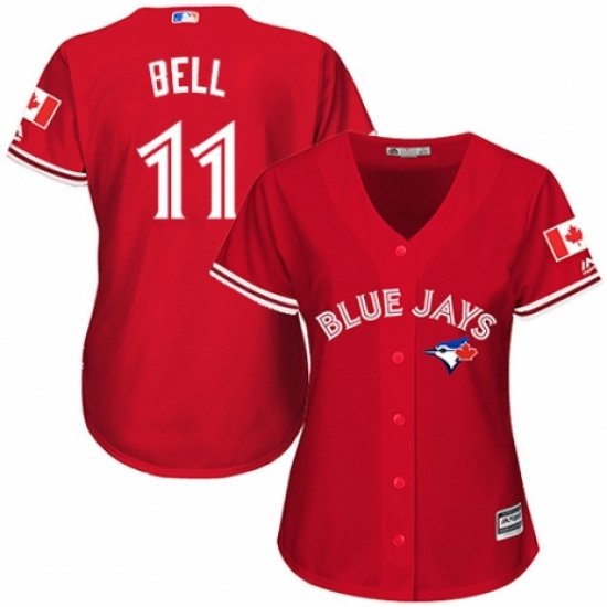 Women's Majestic Toronto Blue Jays 11 George Bell Replica Scarlet Alternate MLB Jersey