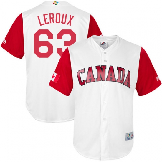 Men's Canada Baseball Majestic 63 Chris Leroux White 2017 World Baseball Classic Replica Team Jersey