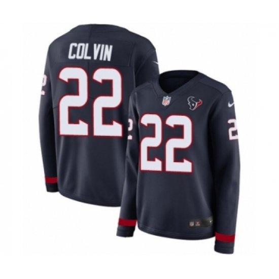 Women's Nike Houston Texans 22 Aaron Colvin Limited Navy Blue Therma Long Sleeve NFL Jersey