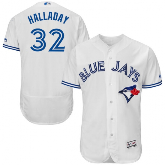 Men's Majestic Toronto Blue Jays 32 Roy Halladay White Home Flex Base Authentic Collection MLB Jersey