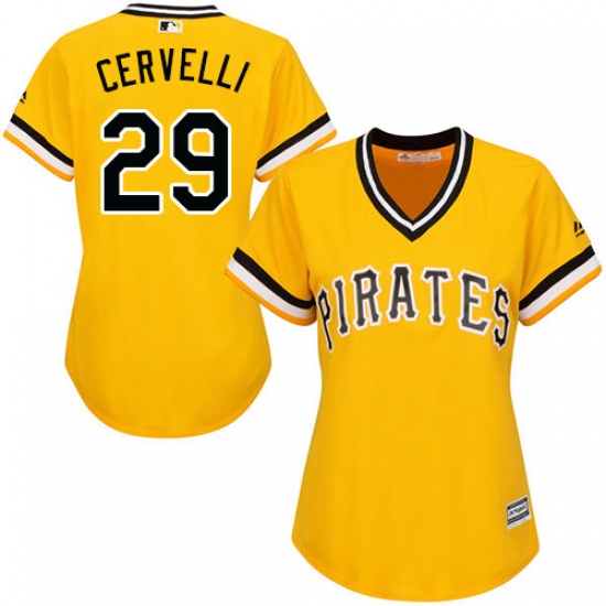 Women's Majestic Pittsburgh Pirates 29 Francisco Cervelli Authentic Gold Alternate Cool Base MLB Jersey
