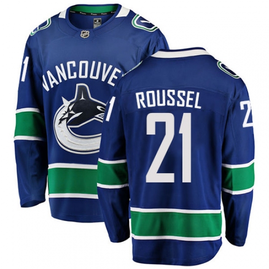 Men's Vancouver Canucks 21 Antoine Roussel Fanatics Branded Blue Home Breakaway NHL Jersey