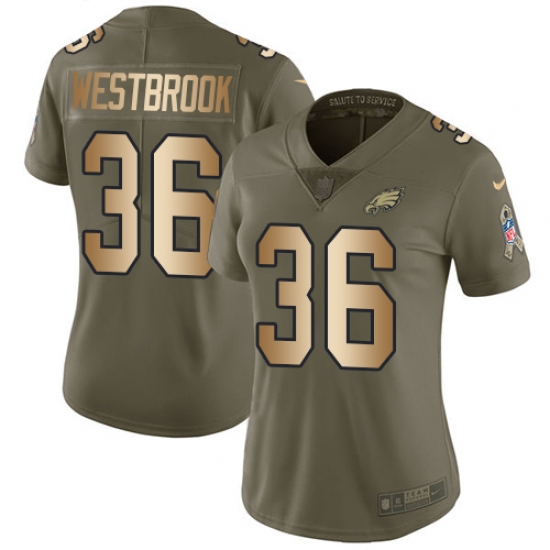 Women's Nike Philadelphia Eagles 36 Brian Westbrook Limited Olive Gold 2017 Salute to Service NFL Jersey