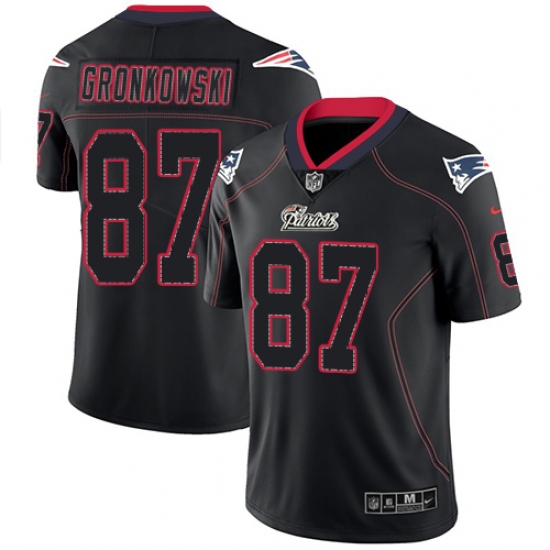 Men's Nike New England Patriots 87 Rob Gronkowski Limited Lights Out Black Rush NFL Jersey
