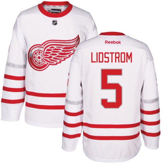 Men's Reebok Detroit Red Wings 5 Nicklas Lidstrom Premier White 2017 Centennial Classic NHL Jersey