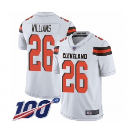 Men's Cleveland Browns 26 Greedy Williams White Vapor Untouchable Limited Player 100th Season Football Jersey