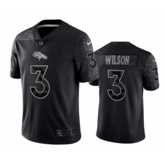 Men's Denver Broncos 3 Russell Wilson Black Reflective Limited Stitched Football Jersey