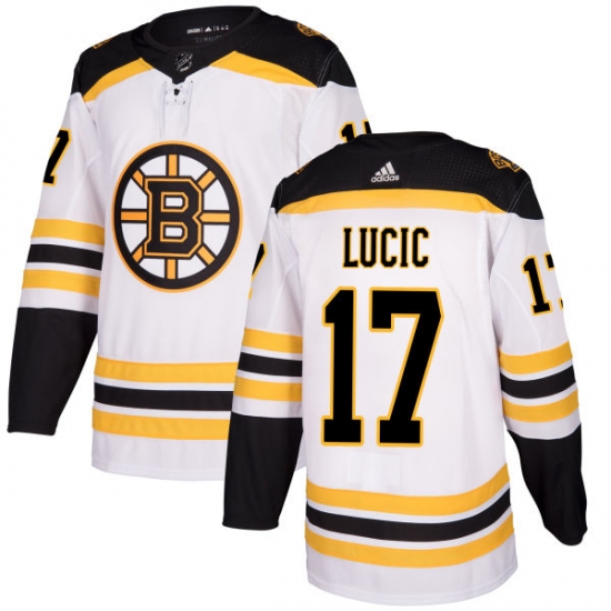 Women's Adidas Boston Bruins 17 Milan Lucic Authentic White Away NHL Jersey