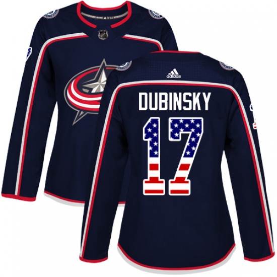 Women's Adidas Columbus Blue Jackets 17 Brandon Dubinsky Authentic Navy Blue USA Flag Fashion NHL Jersey