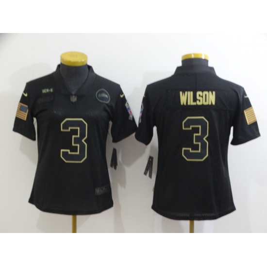 Women's Seattle Seahawks 3 Russell Wilson Black Nike 2020 Salute To Service Limited Jersey