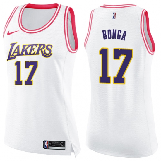 Women's Nike Los Angeles Lakers 17 Isaac Bonga Swingman White Pink Fashion NBA Jersey