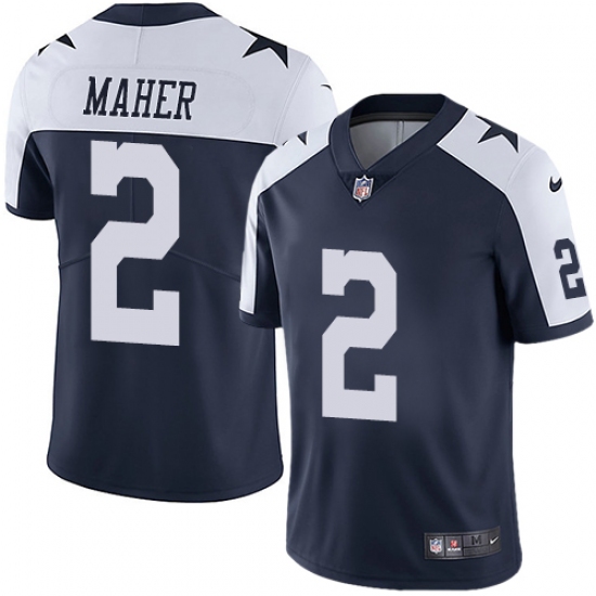 Men's Nike Dallas Cowboys 2 Brett Maher Navy Blue Throwback Alternate Vapor Untouchable Limited Player NFL Jersey