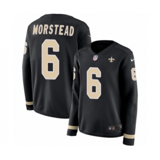 Women's Nike New Orleans Saints 6 Thomas Morstead Limited Black Therma Long Sleeve NFL Jersey