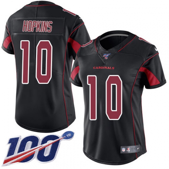 Women's Nike Arizona Cardinals 10 DeAndre Hopkins Black Stitched NFL Limited Rush 100th Season Jersey