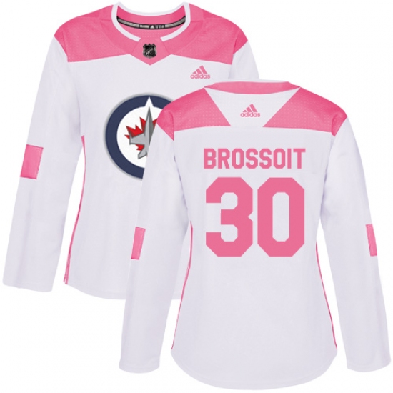 Women's Adidas Winnipeg Jets 30 Laurent Brossoit Authentic White Pink Fashion NHL Jersey