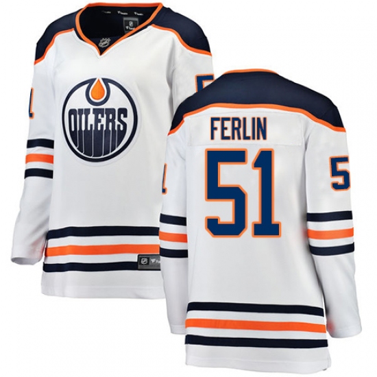 Women's Edmonton Oilers 51 Brian Ferlin Authentic White Away Fanatics Branded Breakaway NHL Jersey