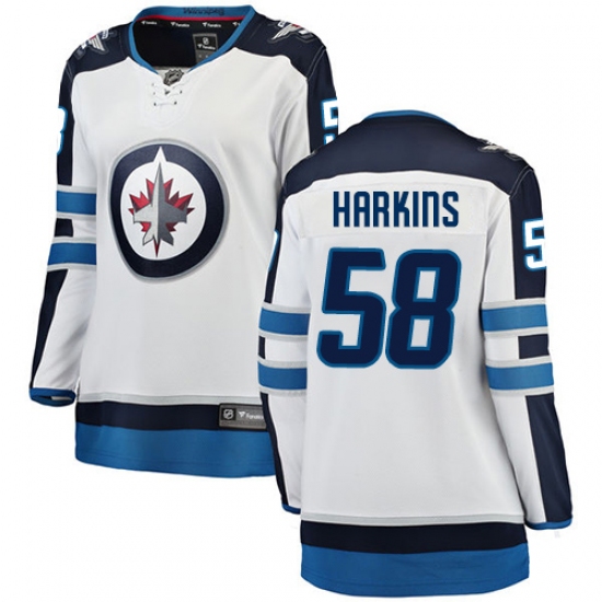 Women's Winnipeg Jets 58 Jansen Harkins Fanatics Branded White Away Breakaway NHL Jersey