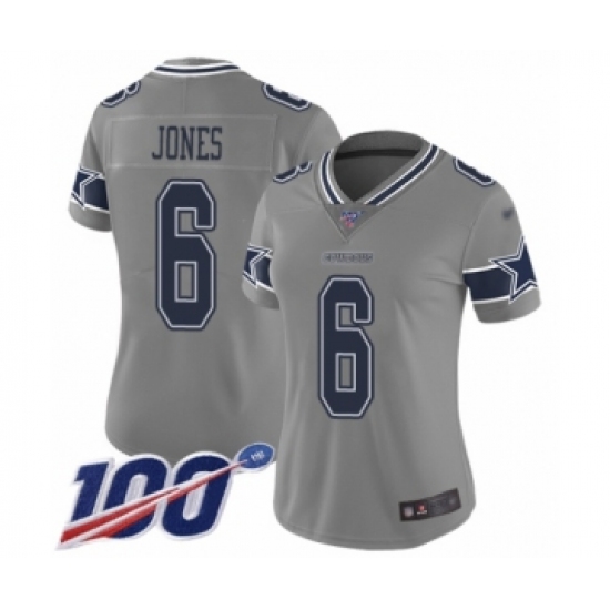 Women's Dallas Cowboys 6 Chris Jones Limited Gray Inverted Legend 100th Season Football Jersey