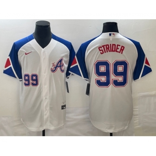 Men's Atlanta Braves 99 Spencer Strider Number White 2023 City Connect Cool Base Stitched Jersey1