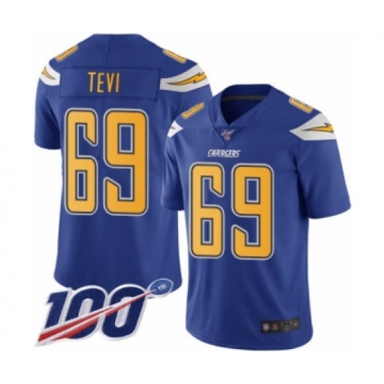 Men's Los Angeles Chargers 69 Sam Tevi Limited Electric Blue Rush Vapor Untouchable 100th Season Football Jersey