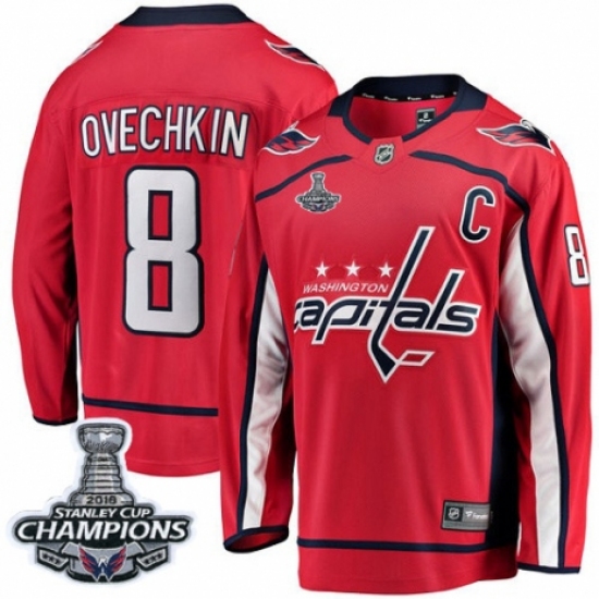 Youth Washington Capitals 8 Alex Ovechkin Fanatics Branded Red Home Breakaway 2018 Stanley Cup Final Champions NHL Jersey