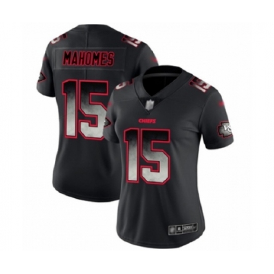 Women's Kansas City Chiefs 15 Patrick Mahomes II Limited Black Smoke Fashion Football Jersey