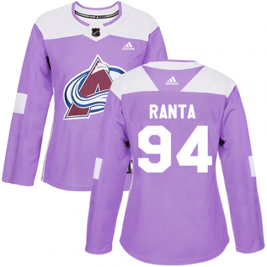 Women's Adidas Colorado Avalanche 94 Sampo Ranta Authentic Purple Fights Cancer Practice NHL Jersey