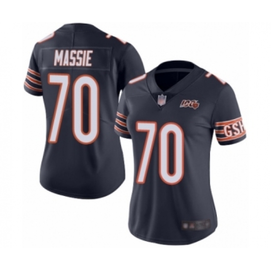 Women's Chicago Bears 70 Bobby Massie Navy Blue Team Color 100th Season Limited Football Jersey
