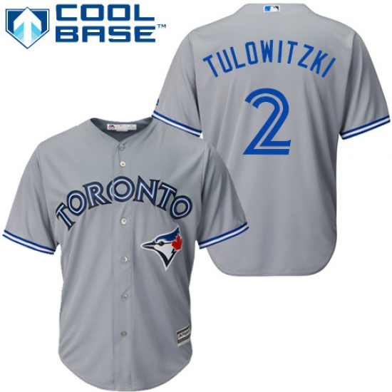 Men's Majestic Toronto Blue Jays 2 Troy Tulowitzki Replica Grey Road MLB Jersey