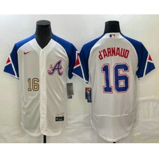 Men's Atlanta Braves 16 Travis dArnaud Number White 2023 City Connect Flex Base Stitched Jersey1