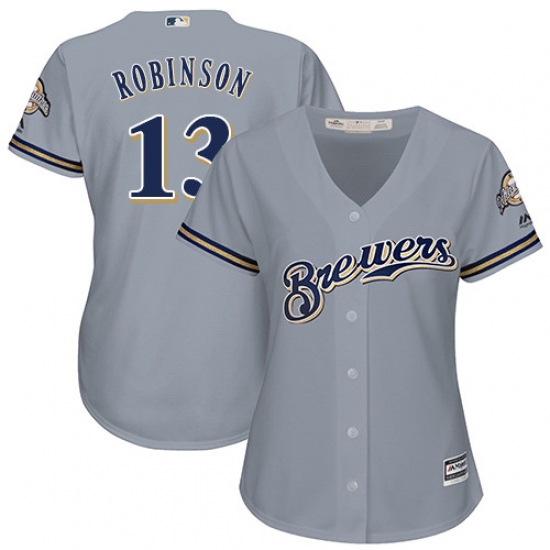 Women's Majestic Milwaukee Brewers 13 Glenn Robinson Authentic Grey Road Cool Base MLB Jersey