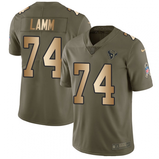 Men's Nike Houston Texans 74 Kendall Lamm Limited Olive Gold 2017 Salute to Service NFL Jersey