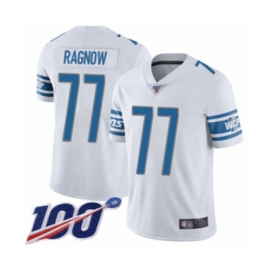 Men's Detroit Lions 77 Frank Ragnow White Vapor Untouchable Limited Player 100th Season Football Jersey