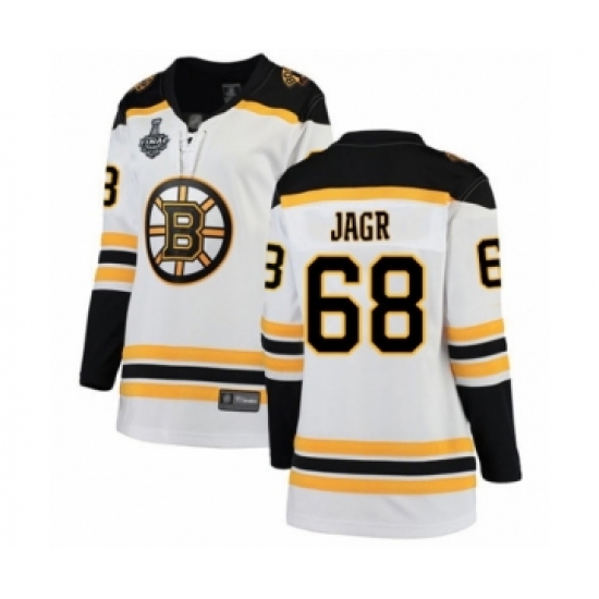 Women's Boston Bruins 68 Jaromir Jagr Authentic White Away Fanatics Branded Breakaway 2019 Stanley Cup Final Bound Hockey Jersey