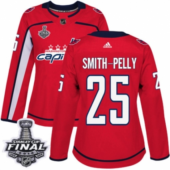 Women's Adidas Washington Capitals 25 Devante Smith-Pelly Authentic Red Home 2018 Stanley Cup Final NHL Jersey