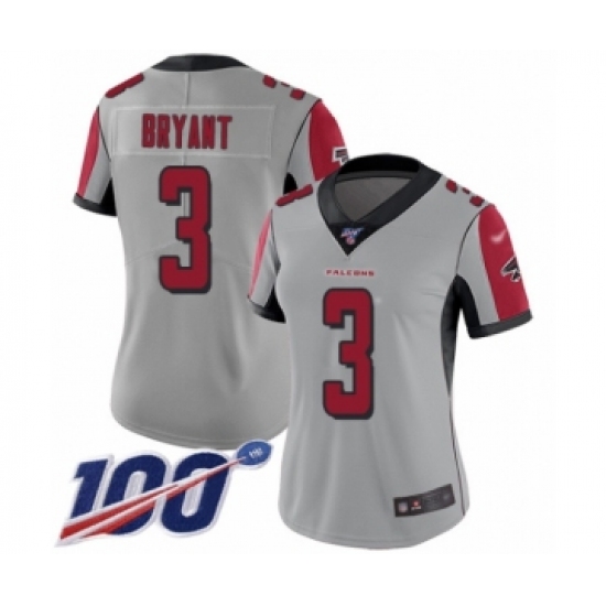 Women's Atlanta Falcons 3 Matt Bryant Limited Silver Inverted Legend 100th Season Football Jersey