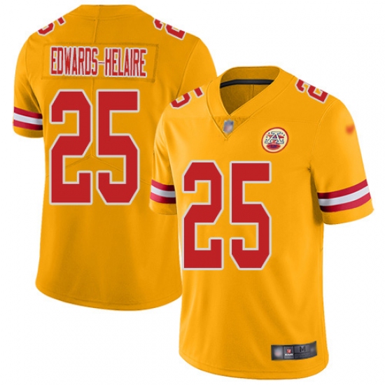 Men's Kansas City Chiefs 25 Clyde Edwards-Helaire Gold Stitched Limited Inverted Legend Jersey