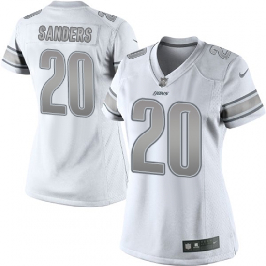 Women's Nike Detroit Lions 20 Barry Sanders Limited White Platinum NFL Jersey