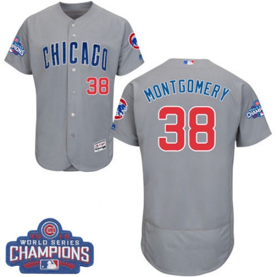 Men's Majestic Chicago Cubs 38 Mike Montgomery Grey Road 2016 World Series Champions Flexbase Authentic Collection MLB Jersey