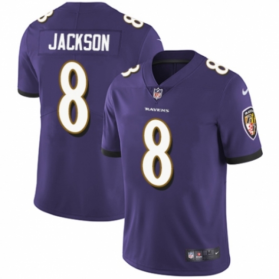 Men's Nike Baltimore Ravens 8 Lamar Jackson Purple Team Color Vapor Untouchable Limited Player NFL Jersey