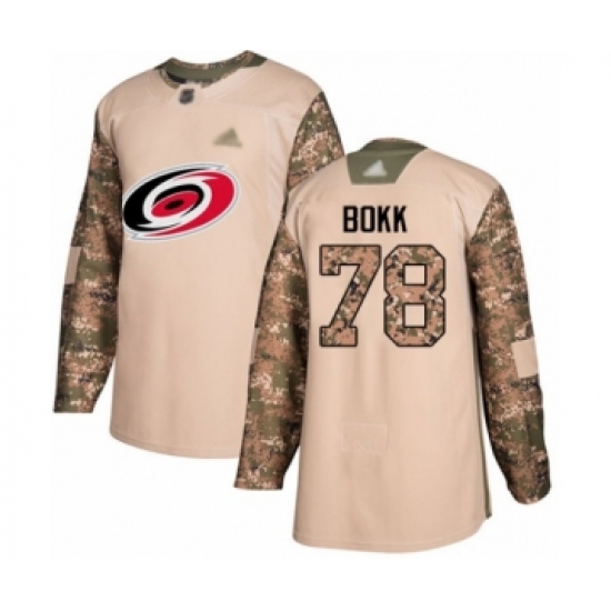 Men's Carolina Hurricanes 78 Dominik Bokk Authentic Camo Veterans Day Practice Hockey Jersey