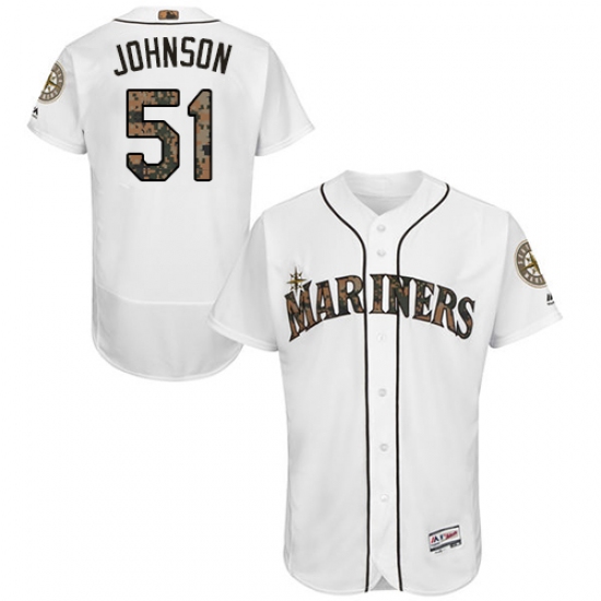 Men's Majestic Seattle Mariners 51 Randy Johnson Authentic White 2016 Memorial Day Fashion Flex Base MLB Jersey