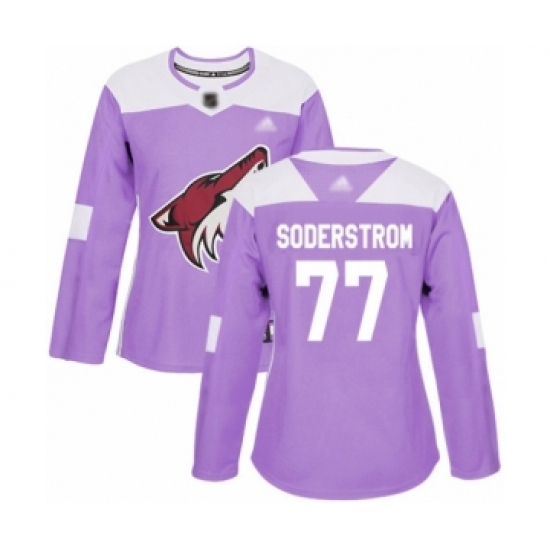 Women's Arizona Coyotes 77 Victor Soderstrom Authentic Purple Fights Cancer Practice Hockey Jersey