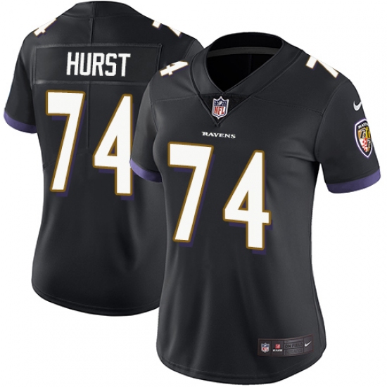 Women's Nike Baltimore Ravens 74 James Hurst Black Alternate Vapor Untouchable Limited Player NFL Jersey