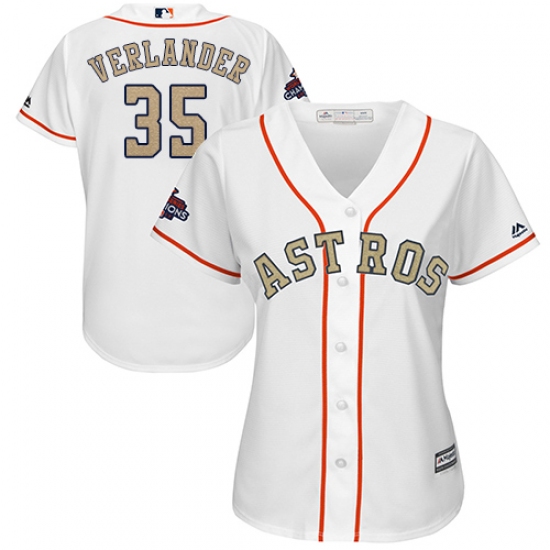 Women's Majestic Houston Astros 35 Justin Verlander Authentic White 2018 Gold Program Cool Base MLB Jersey