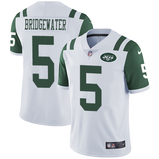 Men's Nike New York Jets 5 Teddy Bridgewater White Vapor Untouchable Limited Player NFL Jersey