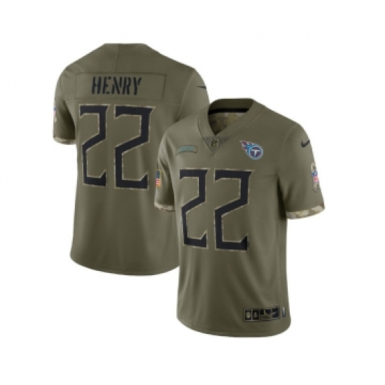 Men's Tennessee Titans 22 Derrick Henry 2022 Olive Salute To Service Limited Stitched Jersey