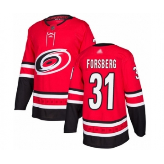 Men's Carolina Hurricanes 31 Anton Forsberg Authentic Red Home Hockey Jersey