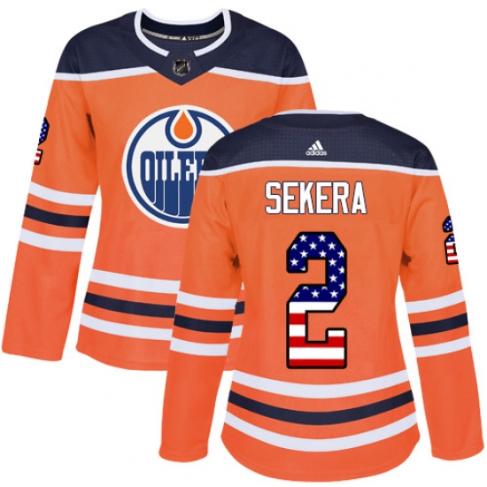 Women's Adidas Edmonton Oilers 2 Andrej Sekera Authentic Orange USA Flag Fashion NHL Jersey