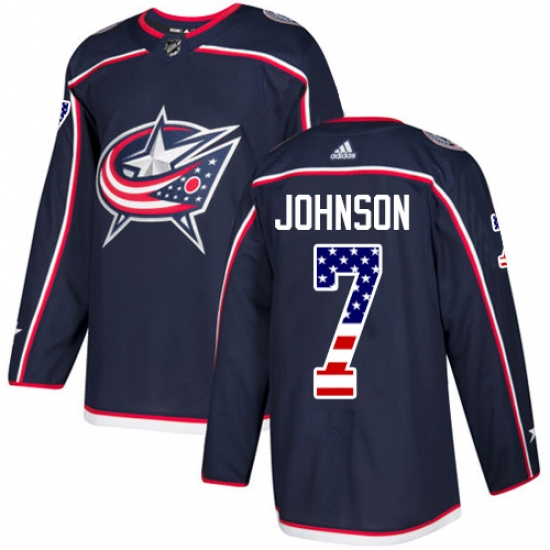 Men's Adidas Columbus Blue Jackets 7 Jack Johnson Authentic Navy Blue USA Flag Fashion NHL Jersey